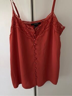 Forever 21 Rust Red Lace-Trim Button-Front Cami